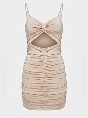 NWT Oh Polly Champagne Beige Cut-Out Ruched Mini Dress - Size US 4